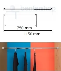 Ausziehbare Kleiderstange von 75 bis 115 cm.